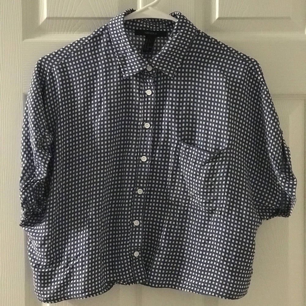 Blue and White Checkered Blouse